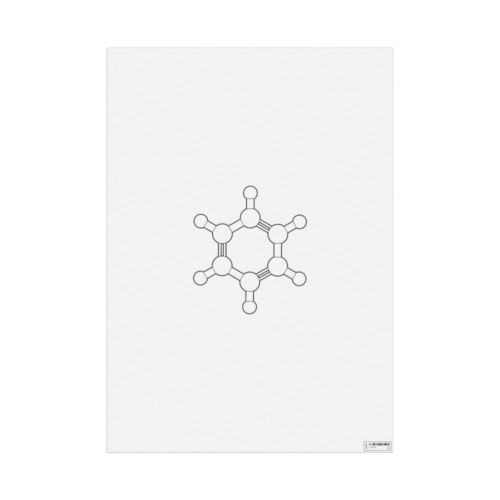 Leskoff Benzene Molecule Poster, Ball-and-Stick Model, Stylized, image 1 of 1