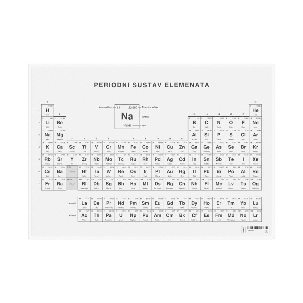 Leskoff Periodic Table Chart, 11.7 x 8.3 in (29.7 x 21.0 cm, Desk Chart, Laminated), 18-Column Layout, Croatian-Labeled, image 1 of 2