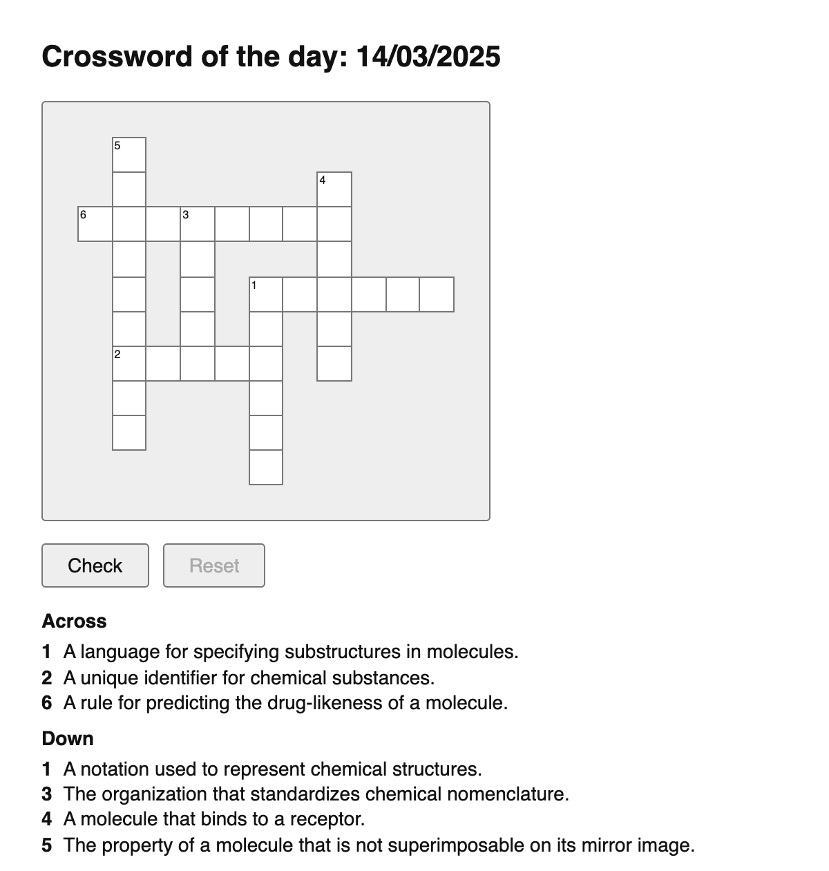 Cheminformatics Crossword