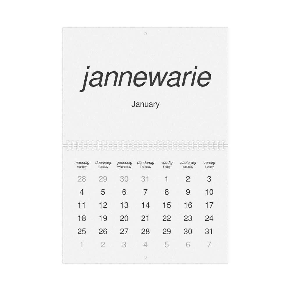 Leskoff 2027 Wall Calendar, Limburgish/English-Labeled, Monday-Start Layout, Wire-Bound, 11.7 x 8.3 in (29.7 x 21.0 cm), image 1 of 1