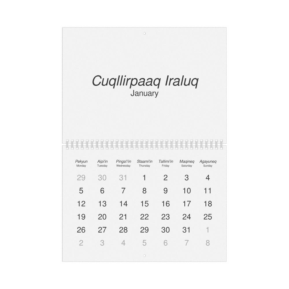 Leskoff 2026 Wall Calendar, Alutiiq/English-Labeled, Monday-Start Layout, Wire-Bound, 11.7 x 8.3 in (29.7 x 21.0 cm), image 1 of 1