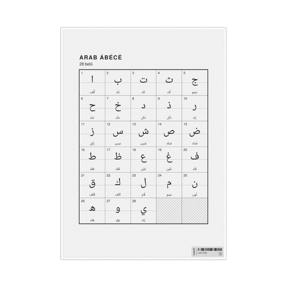 Leskoff Arabic Alphabet Chart, 8.3 x 11.7 in (21.0 x 29.7 cm, Desk Chart, Laminated), Hungarian-Labeled, image 1 of 2