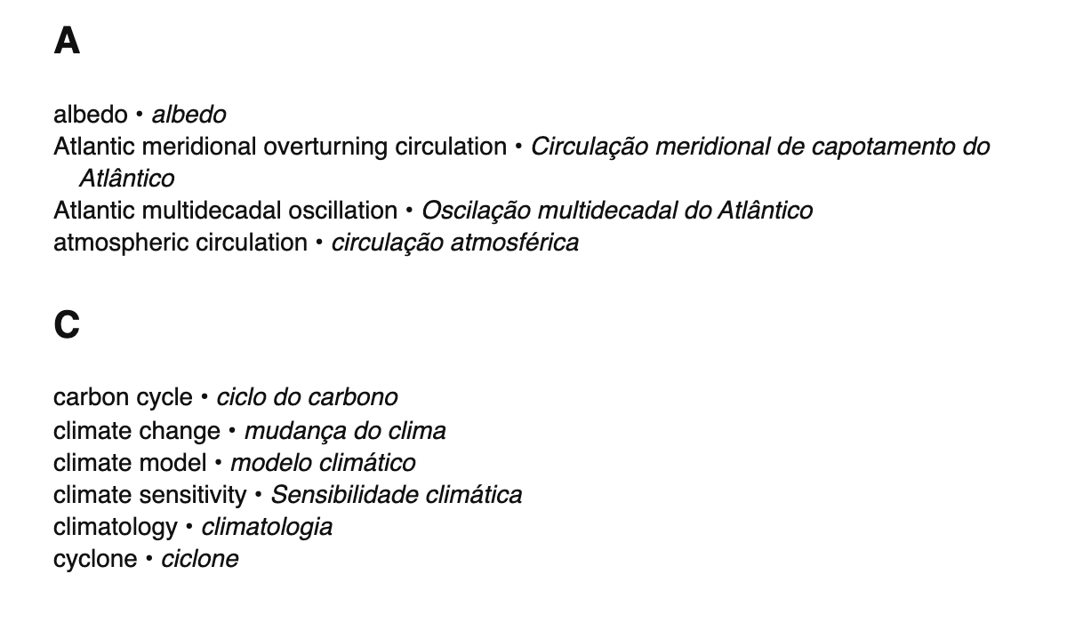 Climatology terms in Portuguese