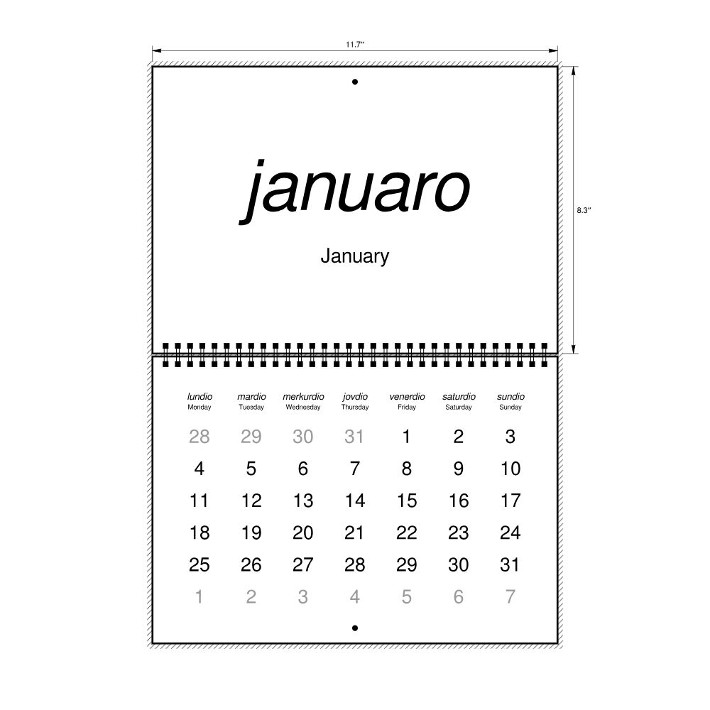 Leskoff 2027 Wall Calendar, Ido/English-Labeled, Monday-Start Layout, Wire-Bound, 11.7 x 8.3 in (29.7 x 21.0 cm), image 2 of 2