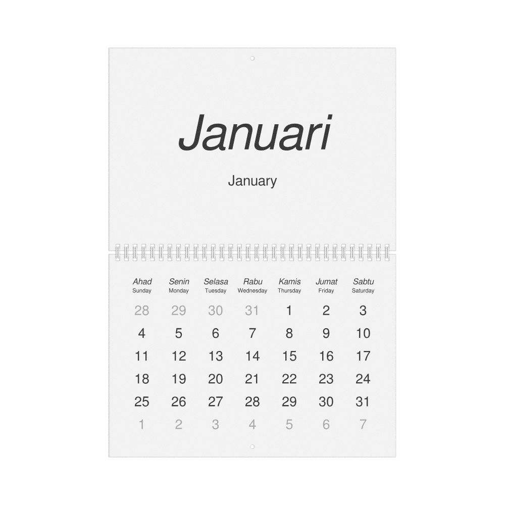 Leskoff 2026 Wall Calendar, Javanese/English-Labeled, Sunday-Start Layout, Wire-Bound, 11.7 x 8.3 in (29.7 x 21.0 cm), image 1 of 1