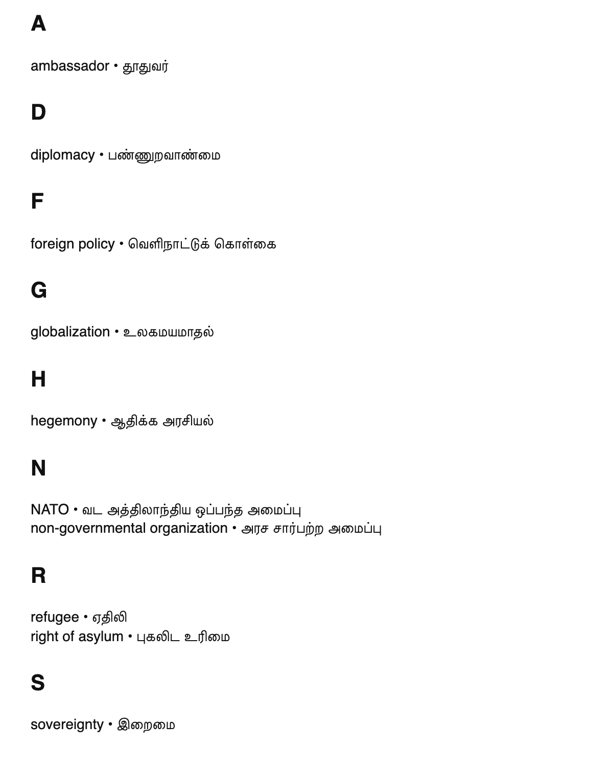 International relations terms in Tamil