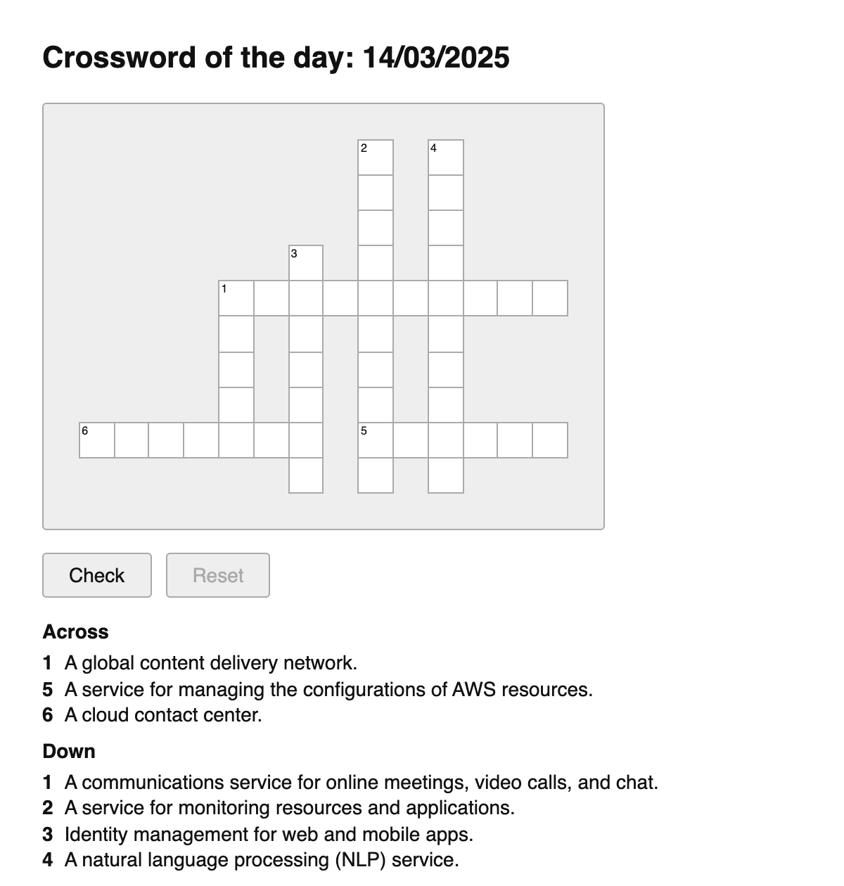 AWS Services Crossword
