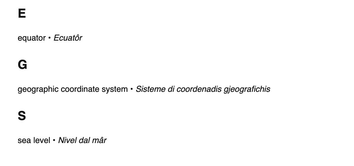 Geodesy terms in Friulian
