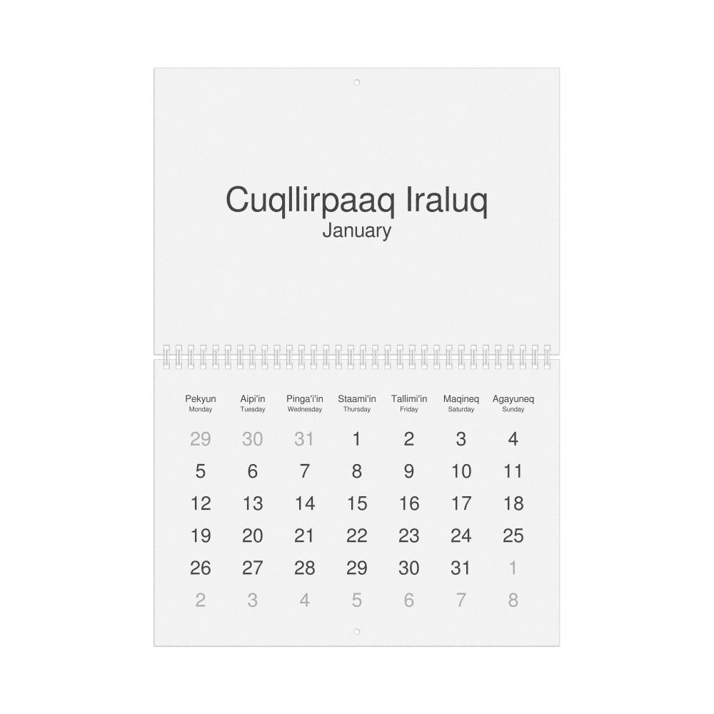 Leskoff 2026 Wall Calendar, Alutiiq/English-Labeled, Monday-Start Layout, Wire-Bound, 11.7 x 8.3 in (29.7 x 21.0 cm), image 1 of 1