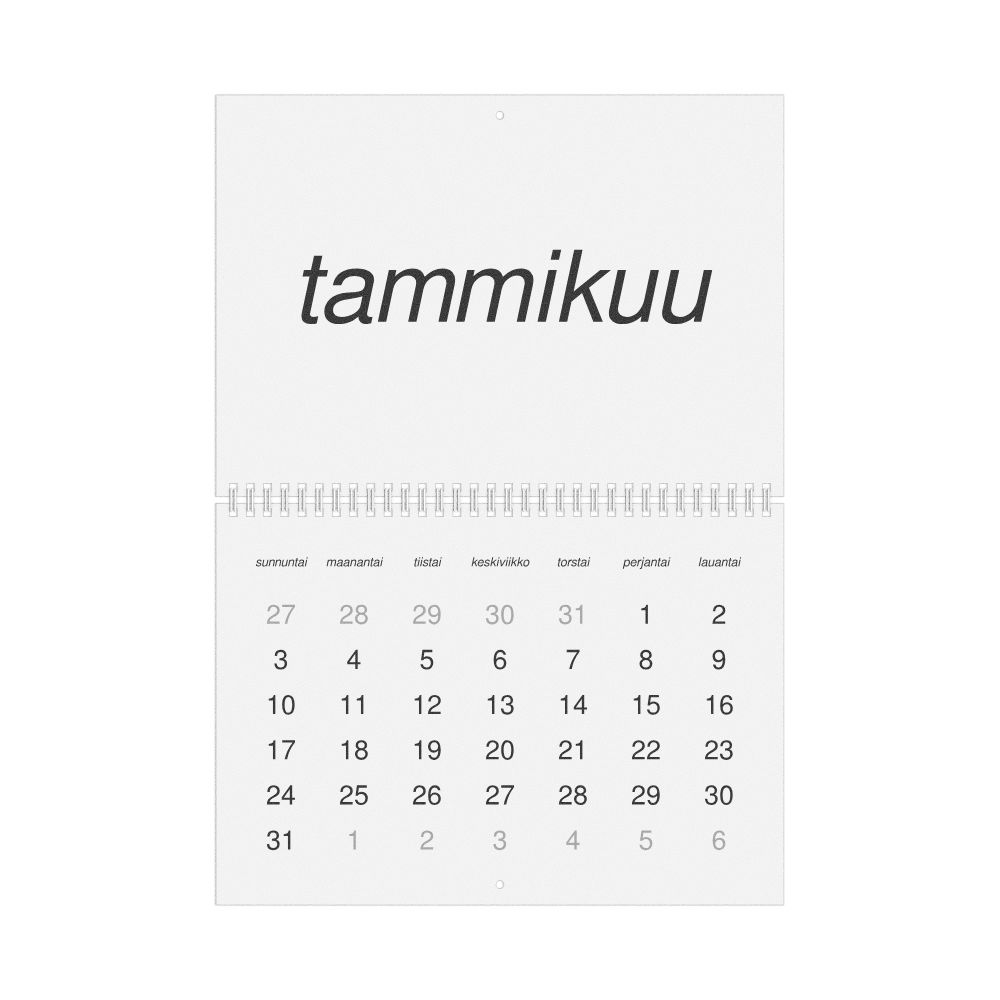 Leskoff 2027 Wall Calendar, Finnish-Labeled, Sunday-Start Layout, Wire-Bound, 11.7 x 8.3 in (29.7 x 21.0 cm), image 1 of 1