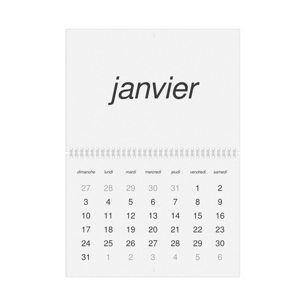 Leskoff 2027 Wall Calendar, French-Labeled, Sunday-Start Layout, Wire-Bound, 11.7 x 8.3 in (29.7 x 21.0 cm), image 1 of 1