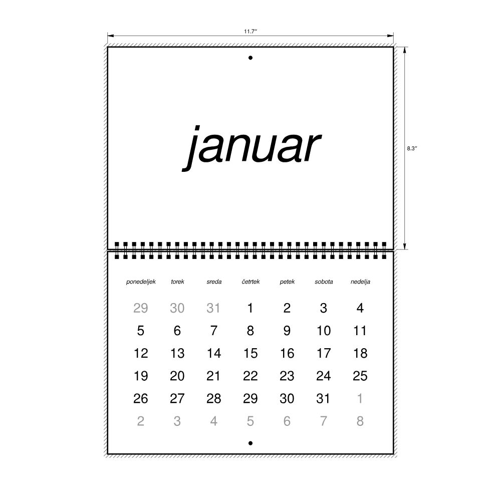 Leskoff 2026 Wall Calendar, Slovene-Labeled, Monday-Start Layout, Wire-Bound, 11.7 x 8.3 in (29.7 x 21.0 cm), image 2 of 2