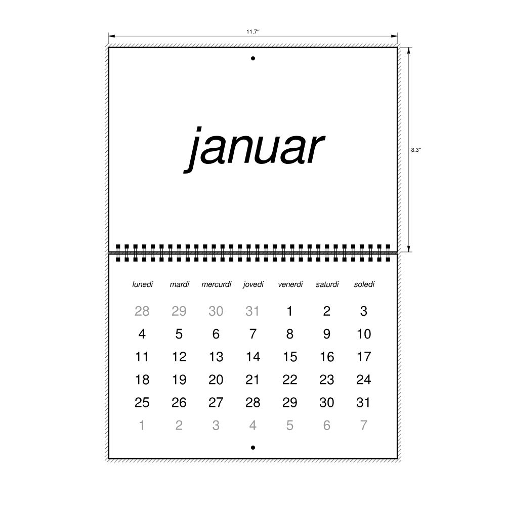 Leskoff 2027 Wall Calendar, Interlingue-Labeled, Monday-Start Layout, Wire-Bound, 11.7 x 8.3 in (29.7 x 21.0 cm), image 2 of 2