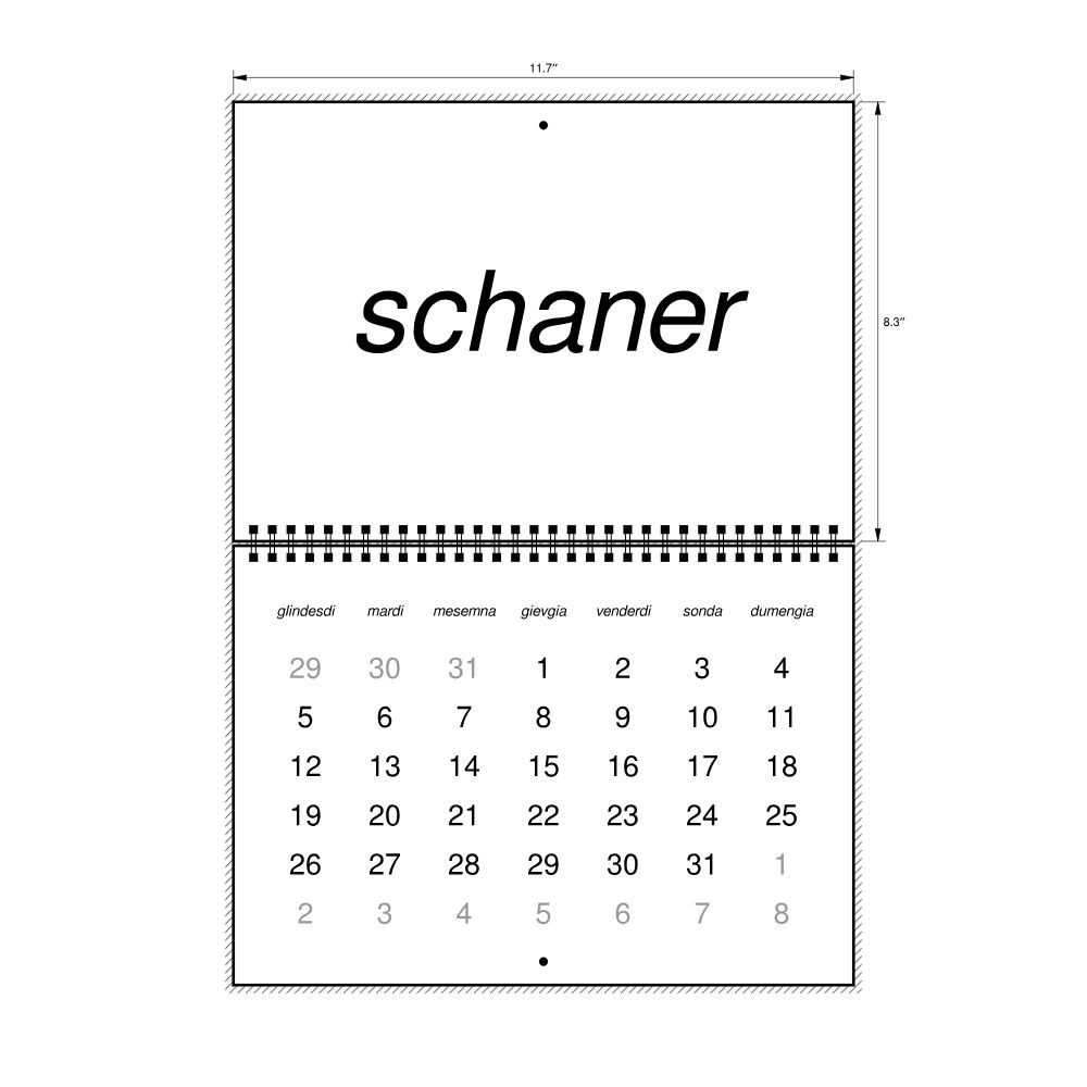 Leskoff 2026 Wall Calendar, Romansh-Labeled, Monday-Start Layout, Wire-Bound, 11.7 x 8.3 in (29.7 x 21.0 cm), image 2 of 2
