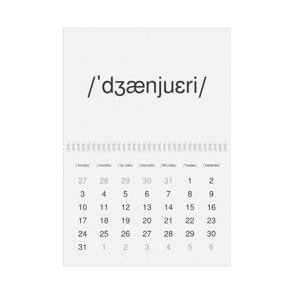 Leskoff 2027 Phonetic Wall Calendar, IPA-Labeled (English), Sunday-Start Layout, Wire-Bound, 11.7 x 8.3 in (29.7 x 21.0 cm), image 1 of 1
