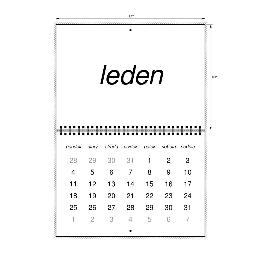 Leskoff 2027 Wall Calendar, Old Czech-Labeled, Monday-Start Layout, Wire-Bound, 11.7 x 8.3 in (29.7 x 21.0 cm), image 2 of 2
