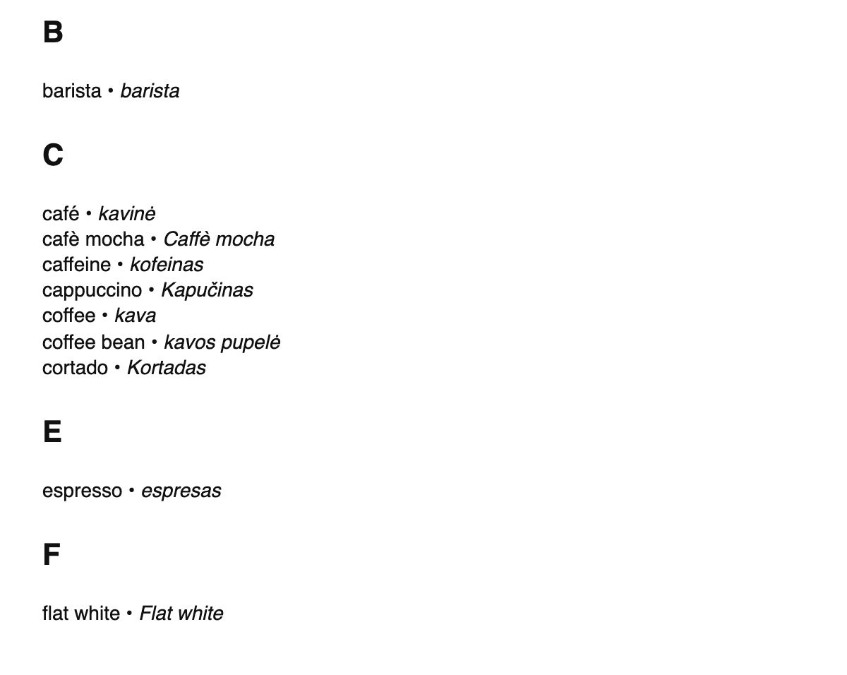 Coffee terms in Lithuanian