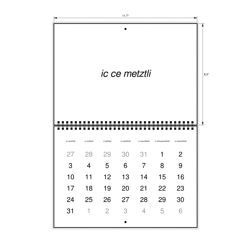 Leskoff 2027 Wall Calendar, Classical Nahuatl-Labeled, Sunday-Start Layout, Wire-Bound, 11.7 x 8.3 in (29.7 x 21.0 cm), image 2 of 2
