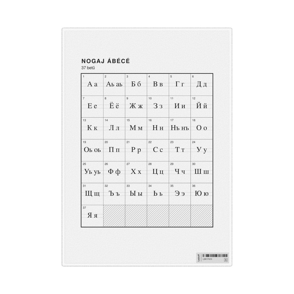 Leskoff Nogai Alphabet Chart, 8.3 x 11.7 in (21.0 x 29.7 cm, Desk Chart, Laminated), Hungarian-Labeled, image 1 of 2