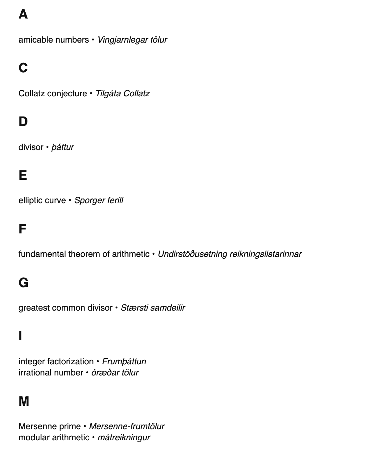 Number theory terms in Icelandic
