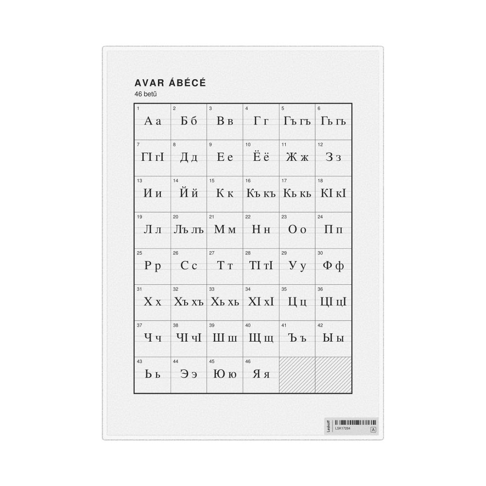 Leskoff Avar Alphabet Chart, 8.3 x 11.7 in (21.0 x 29.7 cm, Desk Chart, Laminated), Hungarian-Labeled, image 1 of 2