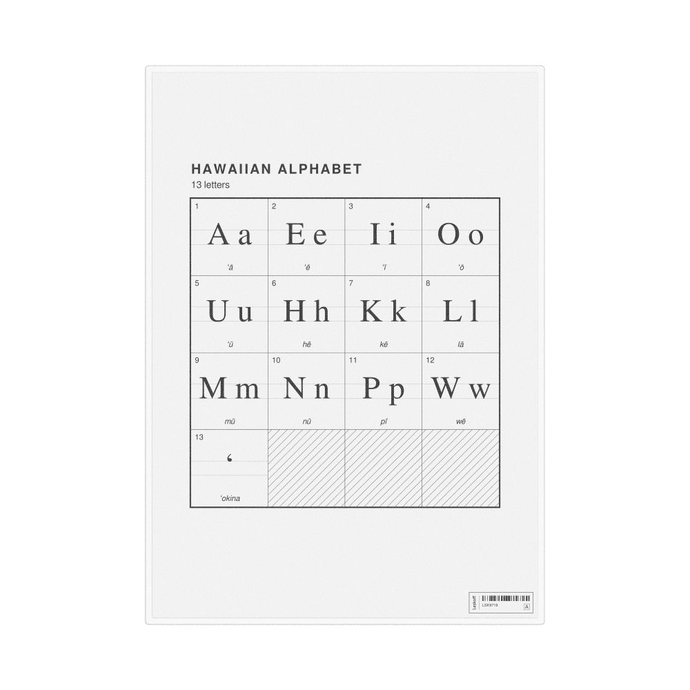 Leskoff Hawaiian Alphabet Chart, 8.3 x 11.7 in (21.0 x 29.7 cm, Desk Chart, Laminated), image 1 of 2