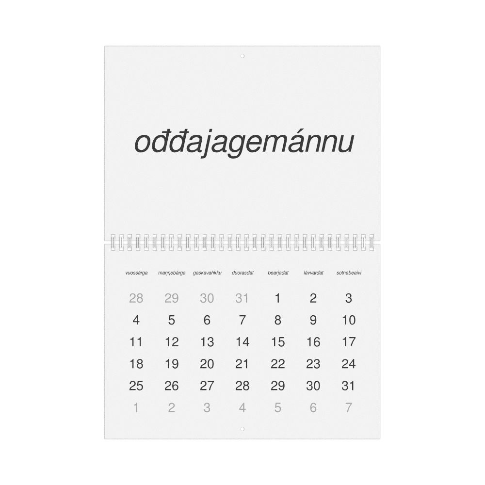 Leskoff 2027 Wall Calendar, Northern Sámi-Labeled, Monday-Start Layout, Wire-Bound, 11.7 x 8.3 in (29.7 x 21.0 cm), image 1 of 1