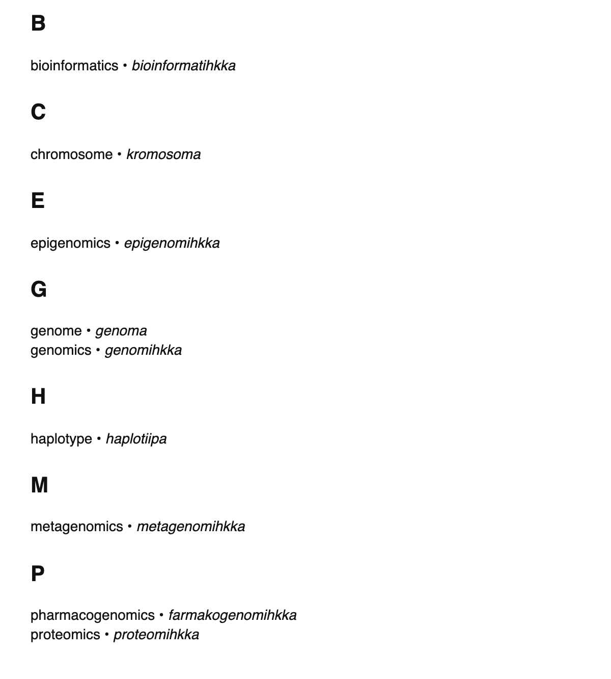 Genomics terms in Northern Sámi