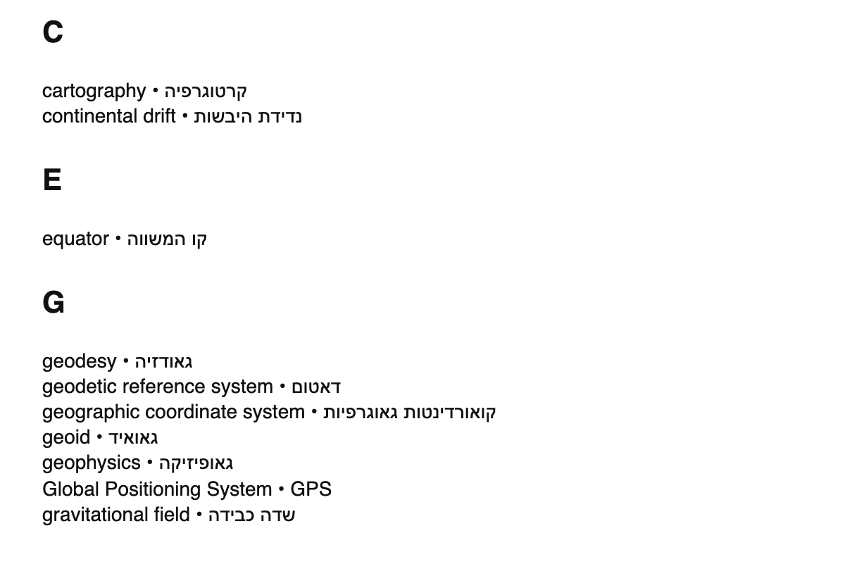 Geodesy terms in Hebrew