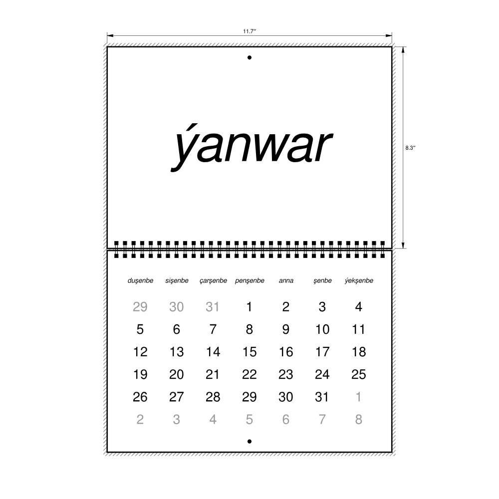 Leskoff 2026 Wall Calendar, Turkmen-Labeled, Monday-Start Layout, Wire-Bound, 11.7 x 8.3 in (29.7 x 21.0 cm), image 2 of 2