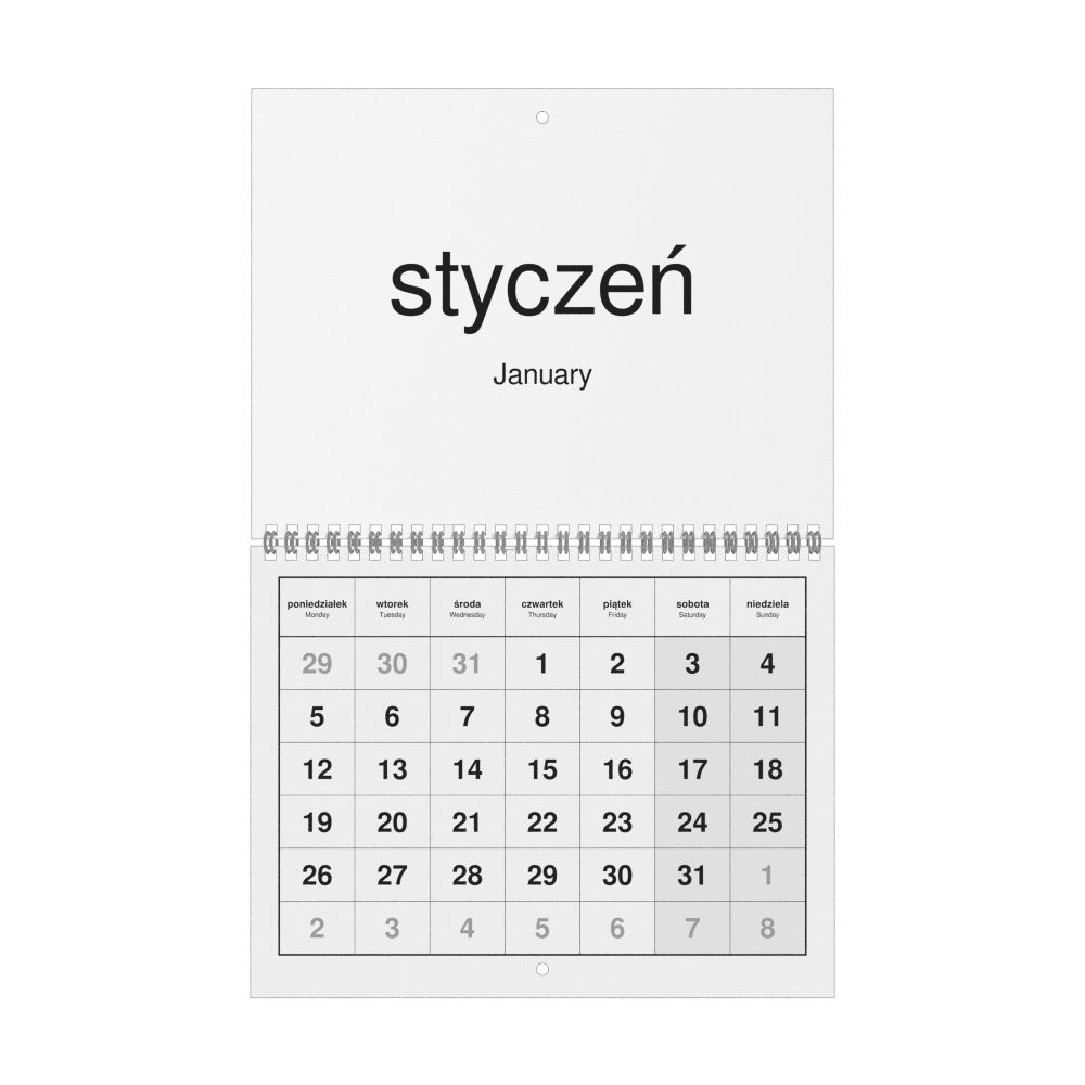 Leskoff 2026 Wall Calendar, Polish/English-Labeled, Monday-Start Layout, Wire-Bound, 11 x 8.5 in (27.9 x 21.6 cm), image 1 of 1