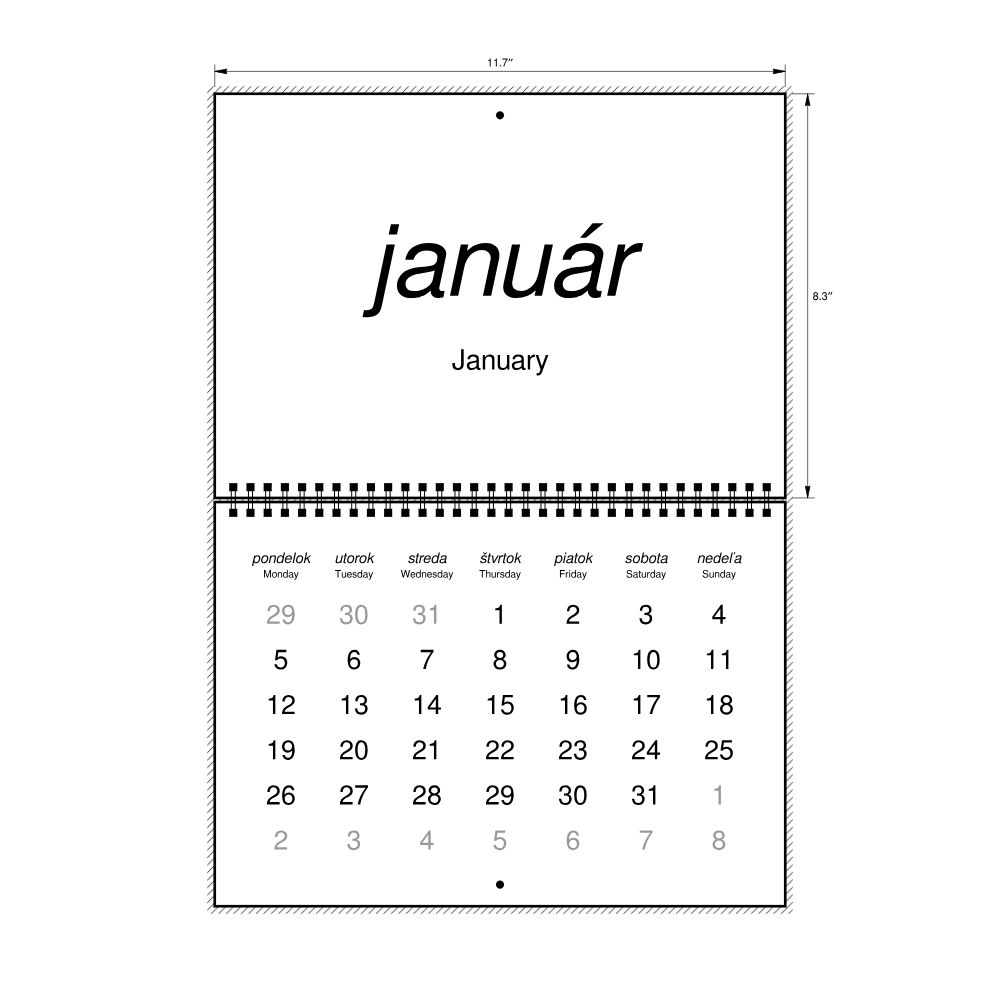 Leskoff 2026 Wall Calendar, Slovak/English-Labeled, Monday-Start Layout, Wire-Bound, 11.7 x 8.3 in (29.7 x 21.0 cm), image 2 of 2