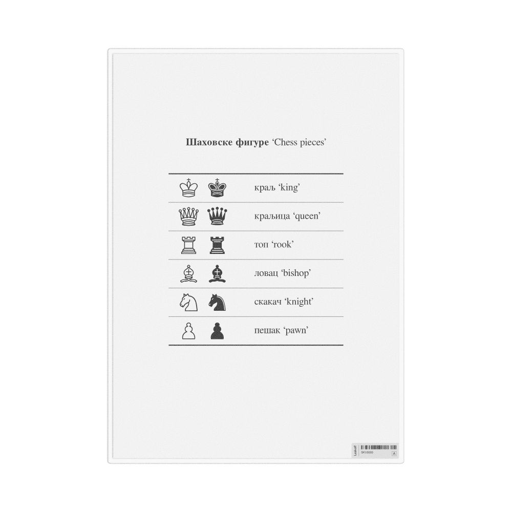 Leskoff Chess Pieces in Serbian (Cyrillic), Desk Chart, 8.3 x 11.7 in (21.0 x 29.7 cm), image 1 of 1