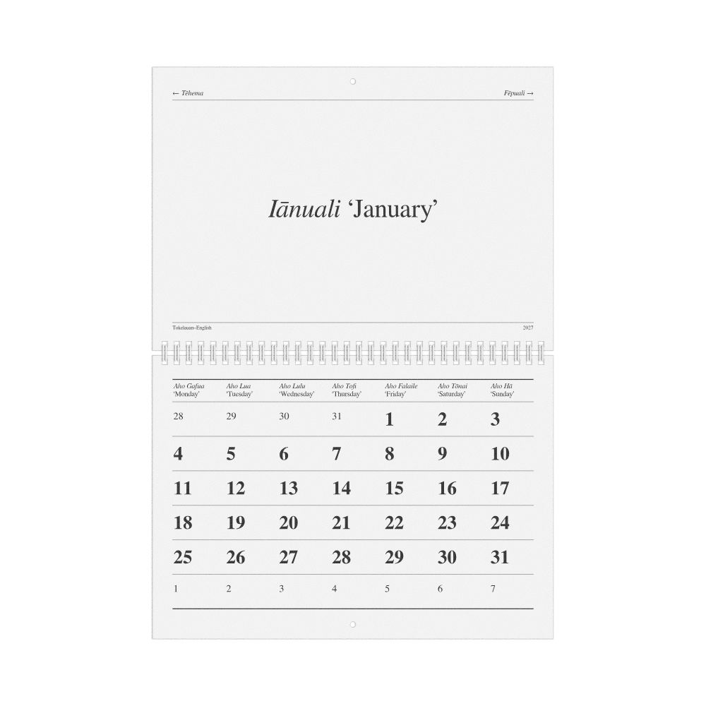 Leskoff 2027 Tokelauan-Language Calendar, Monday-Start Layout, image 1 of 1