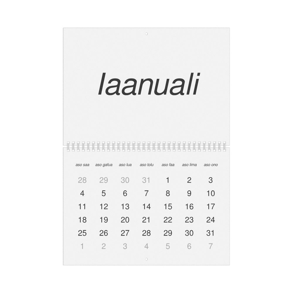 Leskoff 2026 Wall Calendar, Tuvaluan-Labeled, Sunday-Start Layout, Wire-Bound, 11.7 x 8.3 in (29.7 x 21.0 cm), image 1 of 1