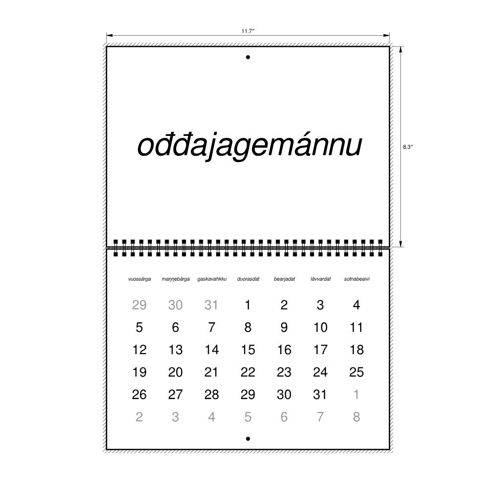 Leskoff 2026 Wall Calendar, Northern Sámi-Labeled, Monday-Start Layout, Wire-Bound, 11.7 x 8.3 in (29.7 x 21.0 cm), image 2 of 2