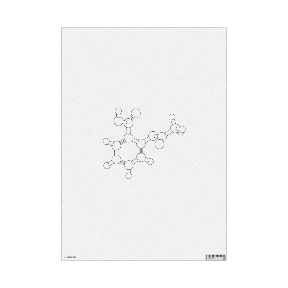 Leskoff Aspirin Molecule Poster, Ball-and-Stick Model, Stylized, Esperanto-Labeled, image 1 of 1