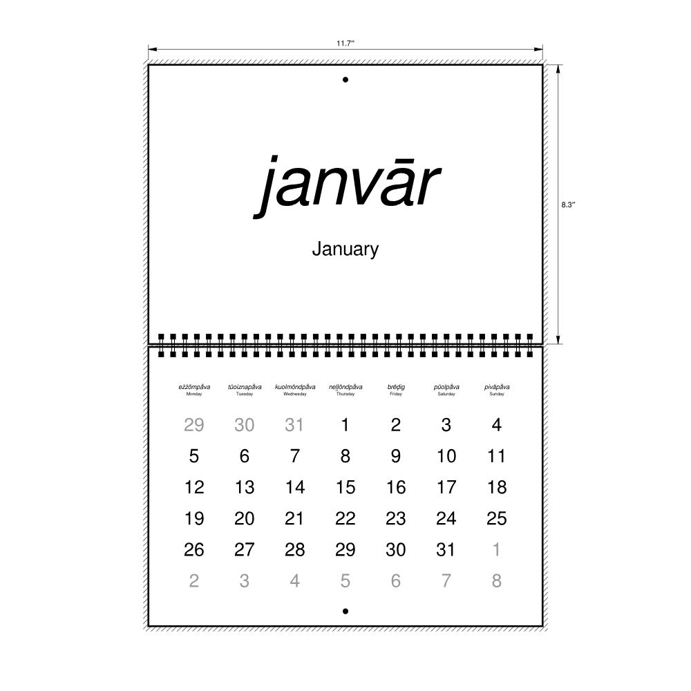 Leskoff 2026 Wall Calendar, Livonian/English-Labeled, Monday-Start Layout, Wire-Bound, 11.7 x 8.3 in (29.7 x 21.0 cm), image 2 of 2