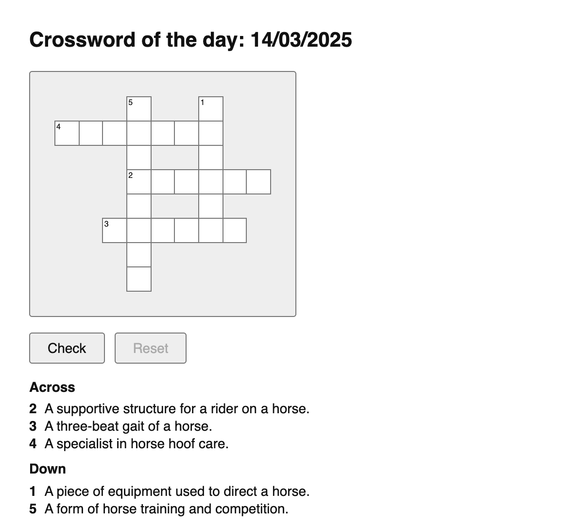 Equestrianism Crossword