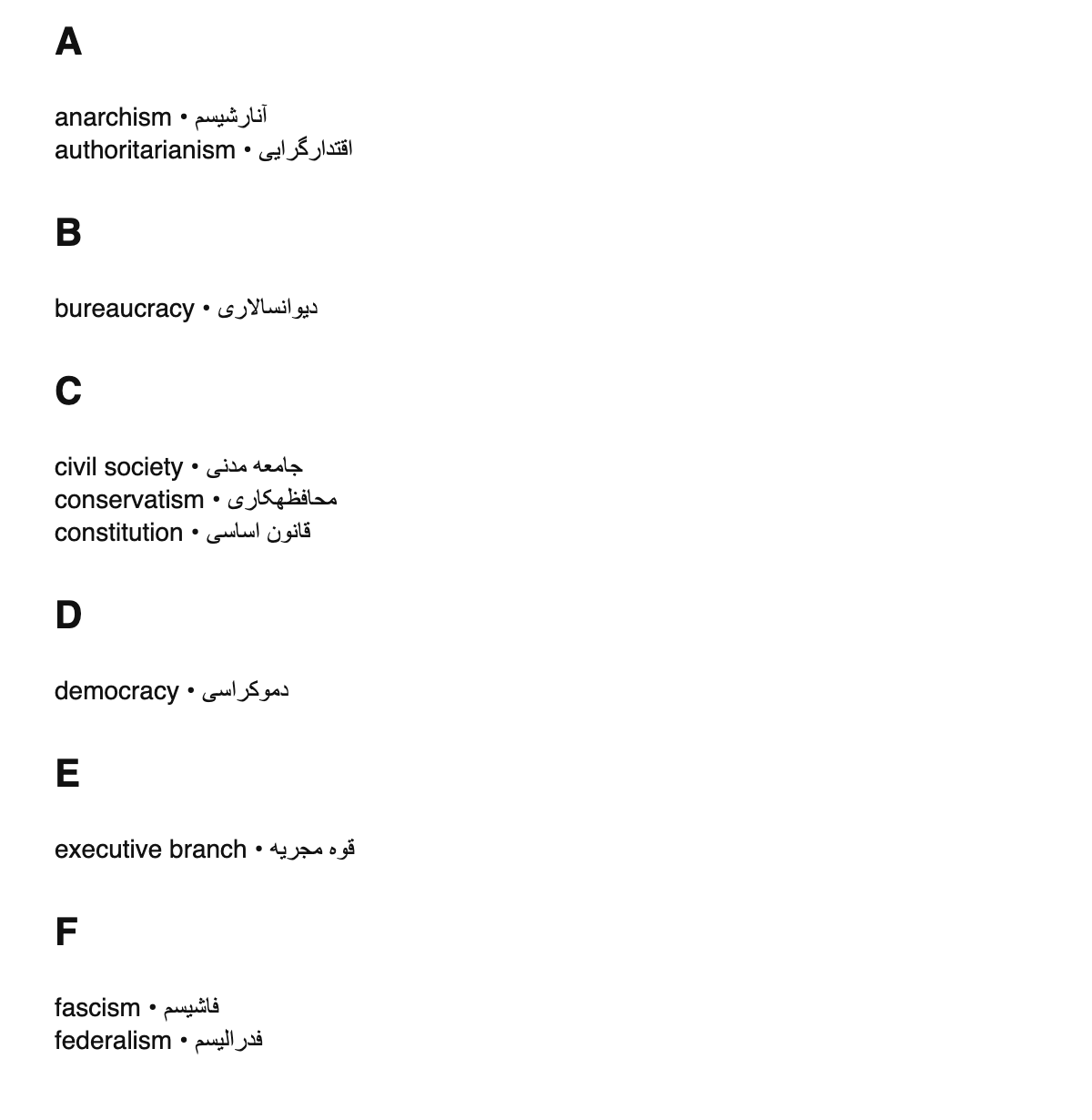 Political science terms in Persian