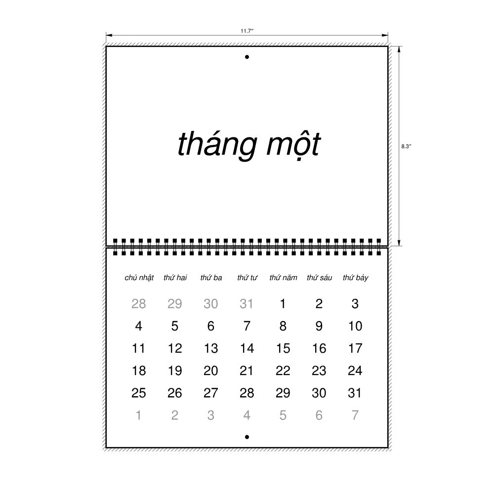 Leskoff 2026 Wall Calendar, Vietnamese-Labeled, Sunday-Start Layout, Wire-Bound, 11.7 x 8.3 in (29.7 x 21.0 cm), image 2 of 2