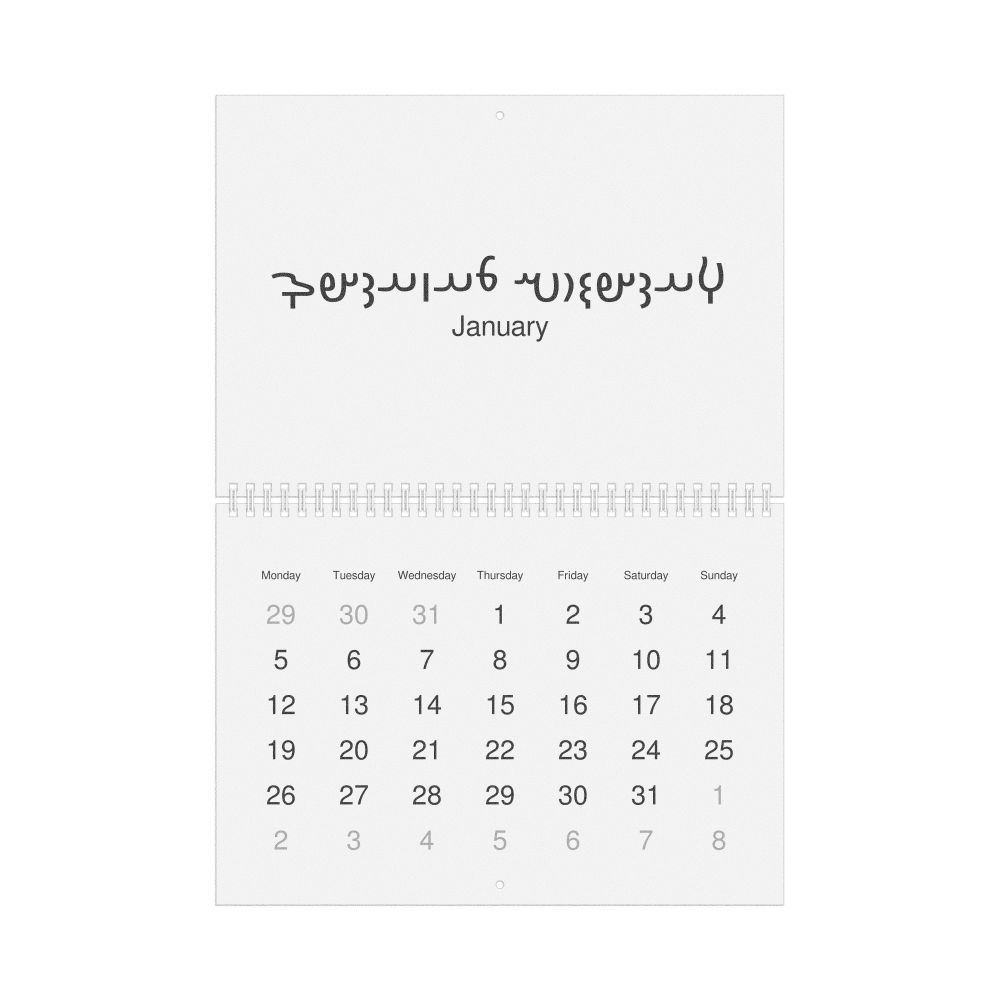 Leskoff 2026 Wall Calendar, Avestan/English-Labeled, Monday-Start Layout, Wire-Bound, 11.7 x 8.3 in (29.7 x 21.0 cm), image 1 of 1
