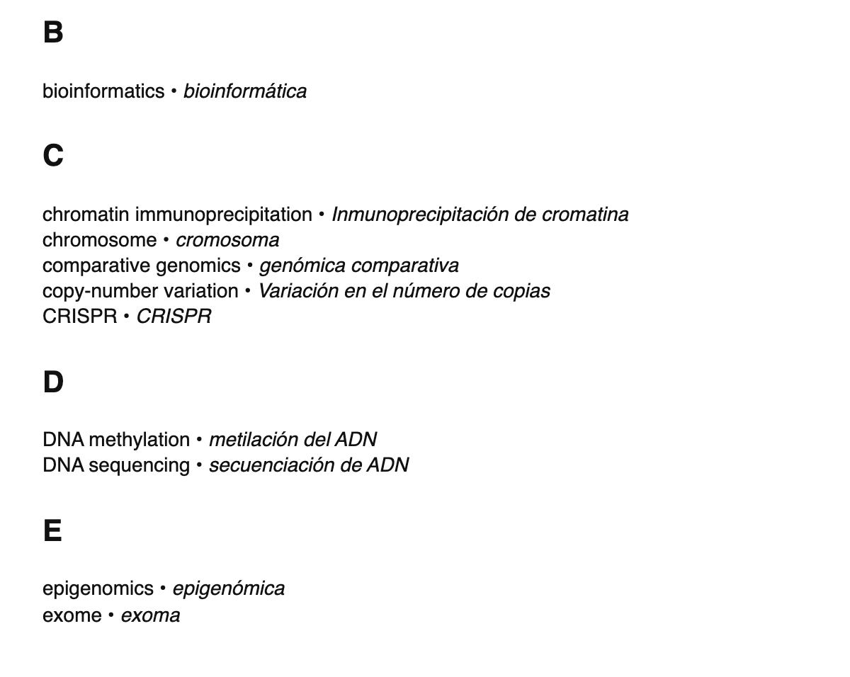 Genomics terms in Spanish