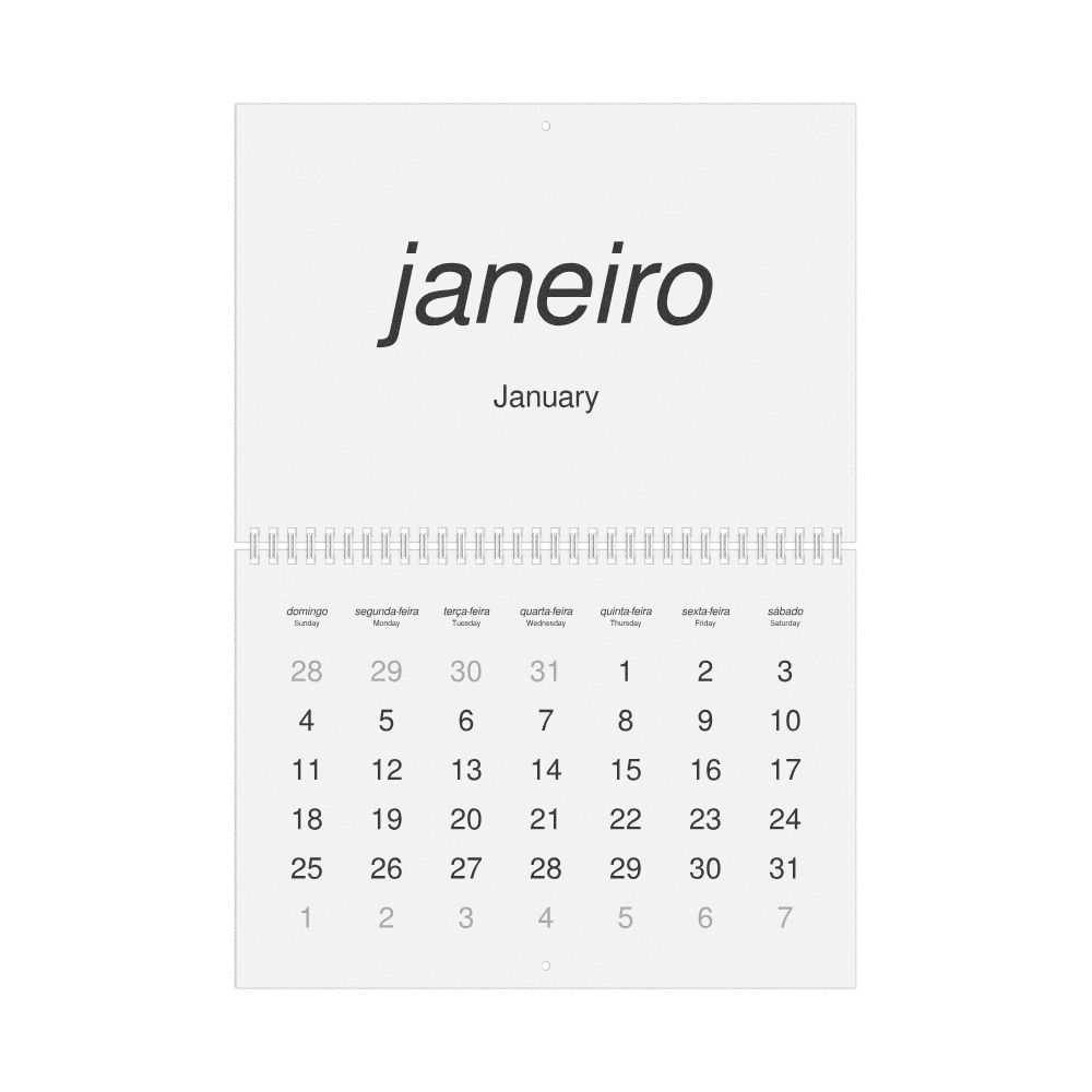 Leskoff 2026 Wall Calendar, Portuguese/English-Labeled, Sunday-Start Layout, Wire-Bound, 11.7 x 8.3 in (29.7 x 21.0 cm), image 1 of 1