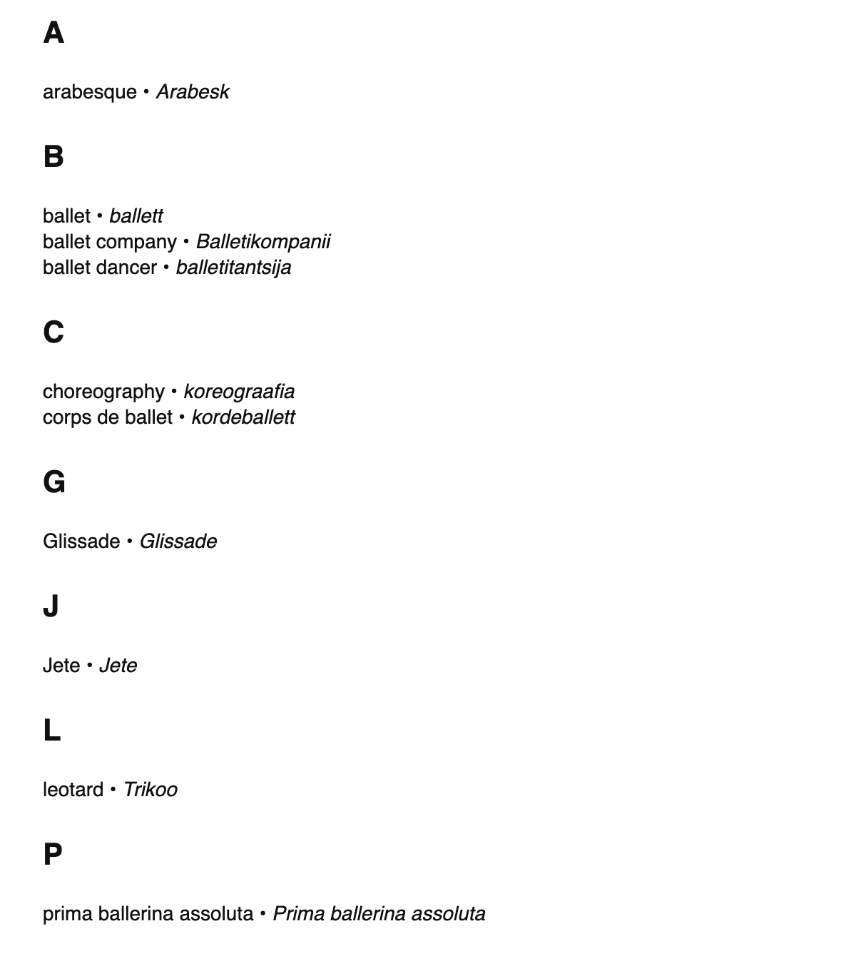 Ballet terms in Estonian