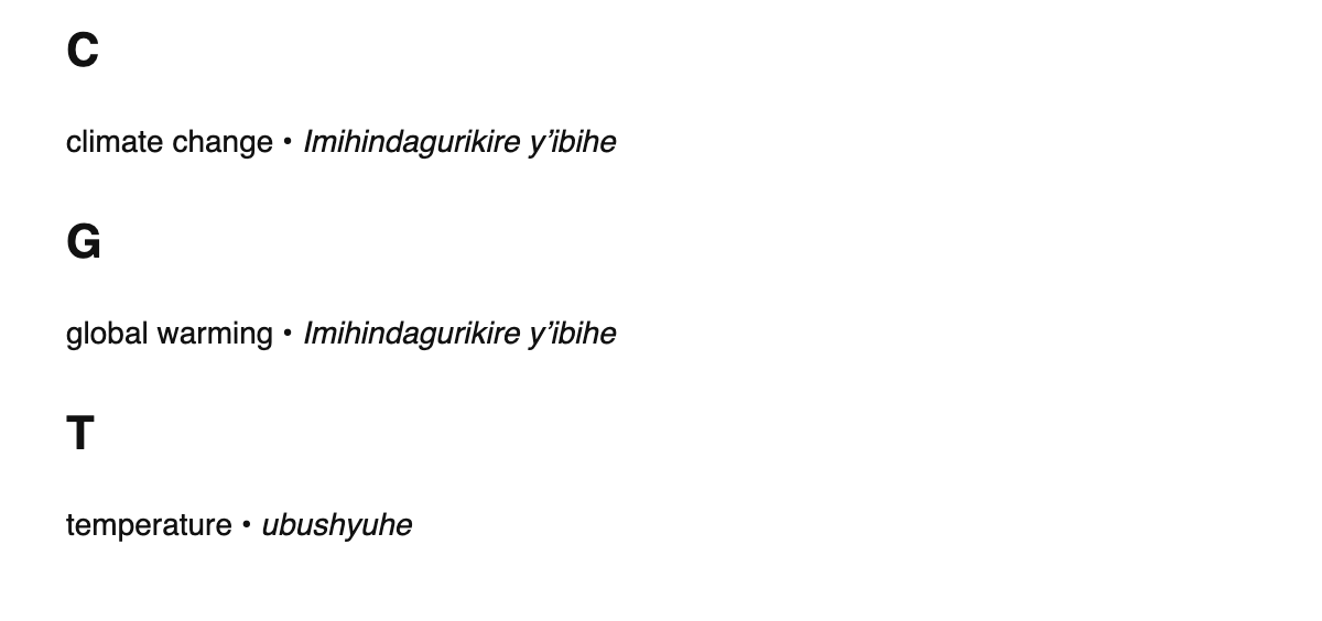 Climatology terms in Kinyarwanda