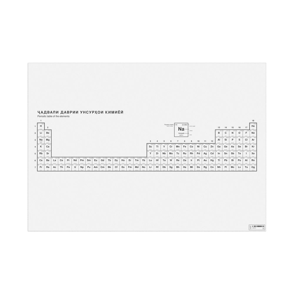 Leskoff Periodic Table Chart, 33.1 x 23.4 in (84.1 x 59.4 cm, Poster / Wall Chart), 32-Column Layout, Tajik/English-Labeled, image 1 of 2