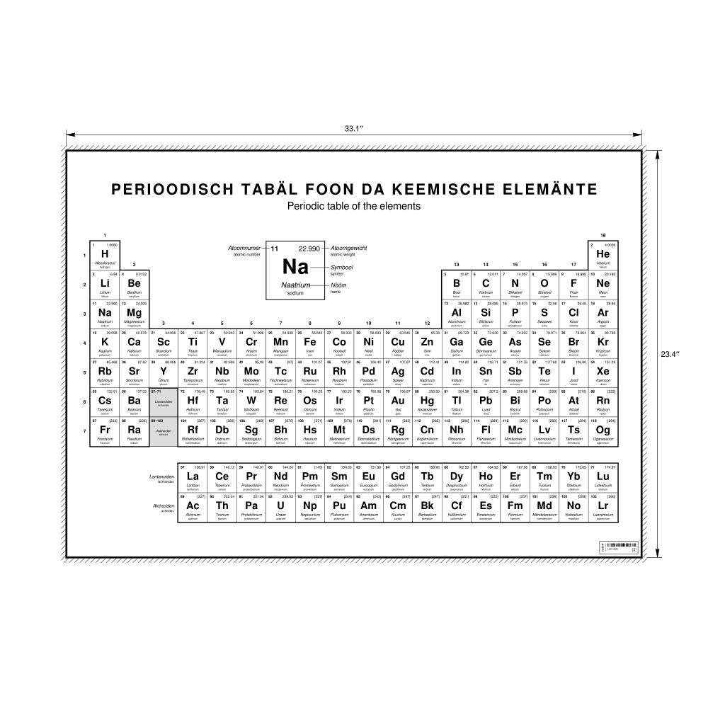 Leskoff Periodic Table Chart, 33.1 x 23.4 in (84.1 x 59.4 cm, Poster / Wall Chart), 18-Column Layout, North Frisian/English-Labeled, image 1 of 2