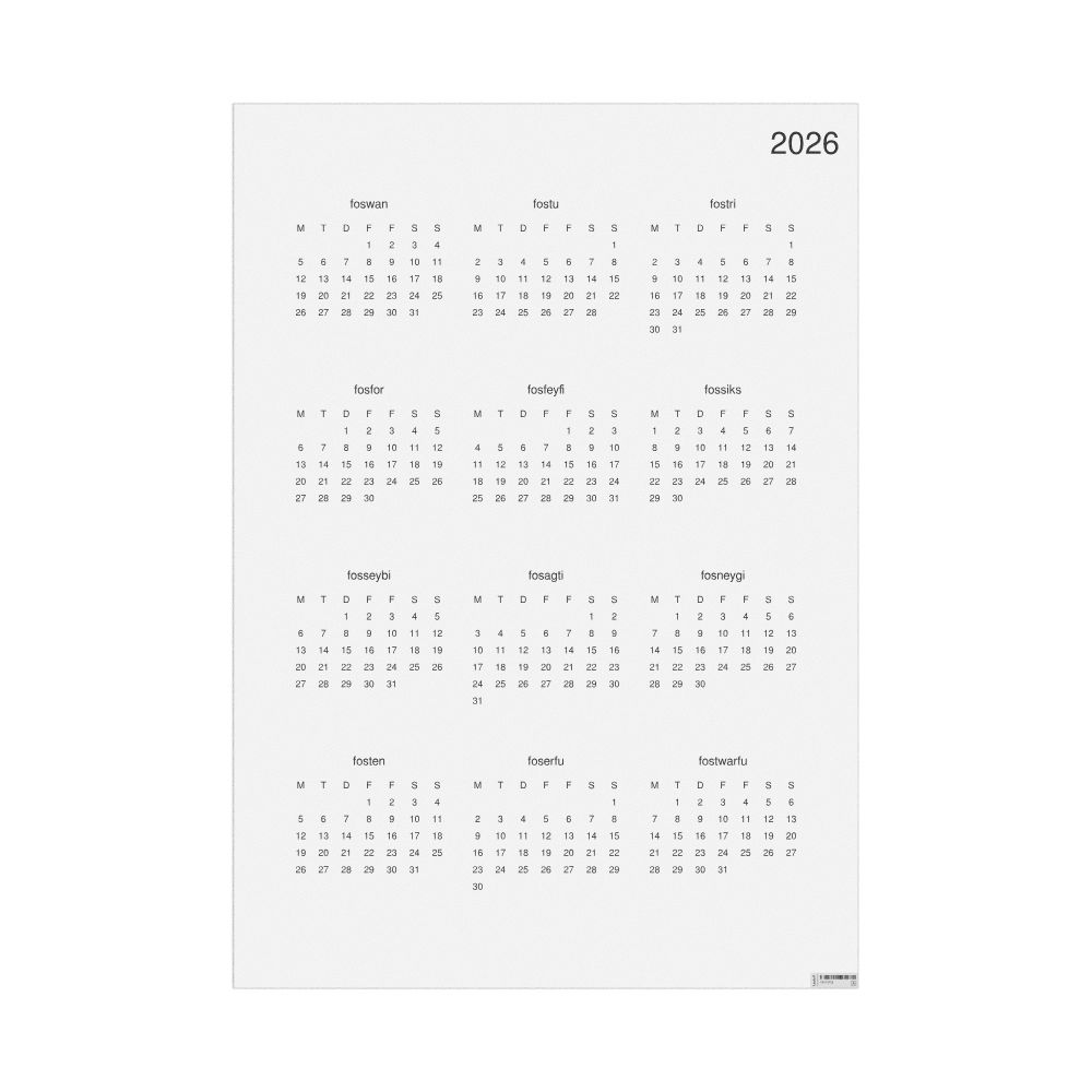 Leskoff 2026 Wall Calendar, Sranan Tongo-Labeled, Monday-Start Layout, Poster / Wall Print, 23.4 x 33.1 in (59.4 x 84.1 cm), image 1 of 1