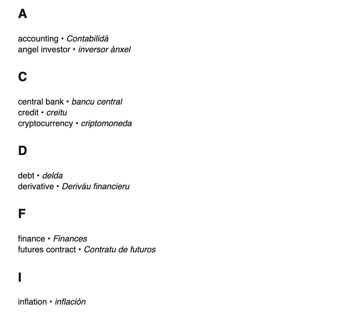 Finance terms in Asturian